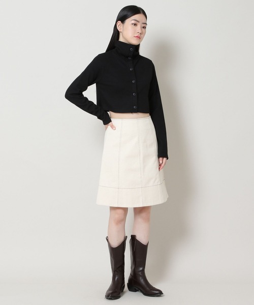 3.3 Field Trip （3.3フィールドトリップ）の「3.3 Field Trip／ハイネッククロップカーディガン　2169552（カーディガン/ボレロ・レディース・ブラック/アイボリー・FREE）」の6枚目の写真