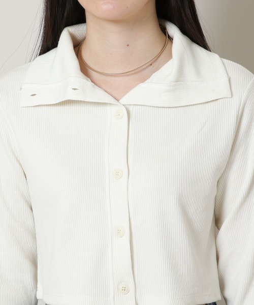 3.3 Field Trip （3.3フィールドトリップ）の「3.3 Field Trip／ハイネッククロップカーディガン　2169552（カーディガン/ボレロ・レディース・ブラック/アイボリー・FREE）」の4枚目の写真