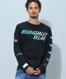 袖プリント ロゴ クルーネック 長袖 Tシャツ