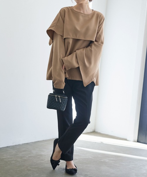 KOBE LETTUCE（コウベレタス）の「アシンメトリーフレアトップス（Tシャツ/カットソー・レディース・ベージュ/オフホワイト/ブラック・FREE）」の4枚目の写真