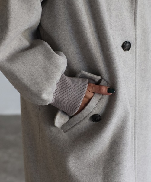 EASEBLUE（イーズブルー）の「スタンドカラーウールライクロングコート（チェスターコート・レディース・ライトグレー/チャコールグレー/カーキ・FREE）」の18枚目の写真