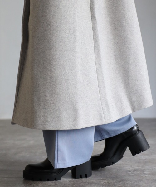 EASEBLUE（イーズブルー）の「スタンドカラーウールライクロングコート（チェスターコート・レディース・ライトグレー/チャコールグレー/カーキ・FREE）」の20枚目の写真