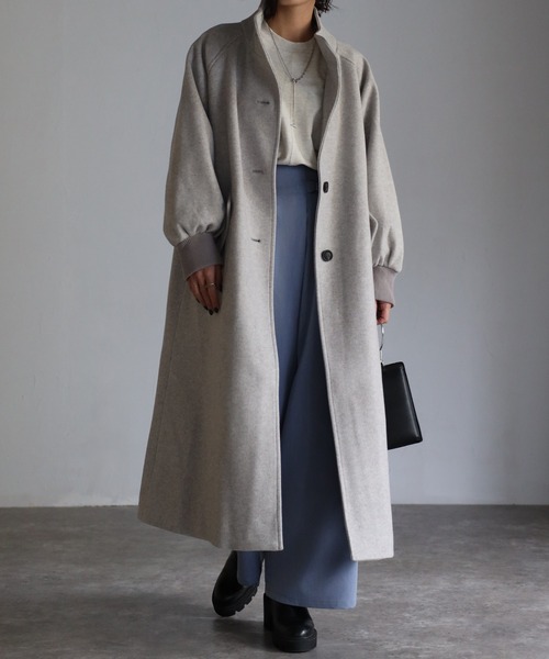 EASEBLUE（イーズブルー）の「スタンドカラーウールライクロングコート（チェスターコート・レディース・ライトグレー/チャコールグレー/カーキ・FREE）」の12枚目の写真