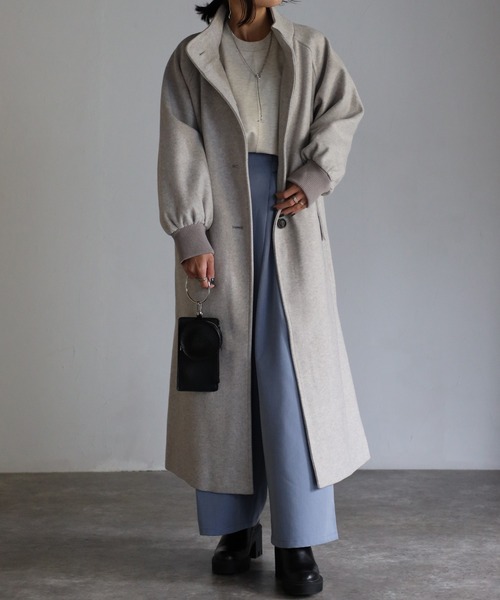 EASEBLUE（イーズブルー）の「スタンドカラーウールライクロングコート（チェスターコート・レディース・ライトグレー/チャコールグレー/カーキ・FREE）」の13枚目の写真
