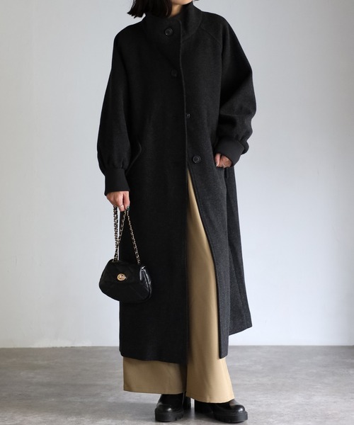EASEBLUE（イーズブルー）の「スタンドカラーウールライクロングコート（チェスターコート・レディース・ライトグレー/チャコールグレー/カーキ・FREE）」の6枚目の写真