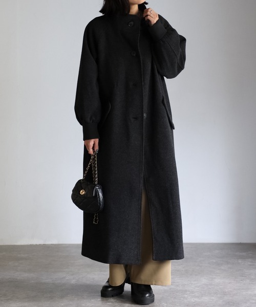 EASEBLUE（イーズブルー）の「スタンドカラーウールライクロングコート（チェスターコート・レディース・ライトグレー/チャコールグレー/カーキ・FREE）」の7枚目の写真