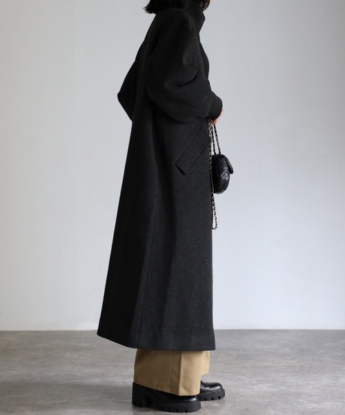 EASEBLUE（イーズブルー）の「スタンドカラーウールライクロングコート（チェスターコート・レディース・ライトグレー/チャコールグレー/カーキ・FREE）」の8枚目の写真