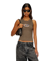 DIESEL リブ編みグレーセーター DIESEL ニット セーター Rib-knit top with oval d レディース