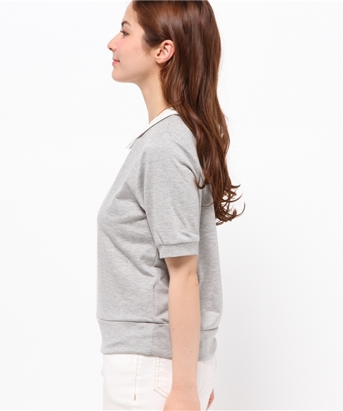 one after another NICE CLAUP（ワンアフターアナザーナイスクラップ）の「【ナイスクラップ】襟付プルオーバー（Tシャツ/カットソー・レディース・トップグレー/ネイビー/ストライプ・FREE）」の7枚目の写真