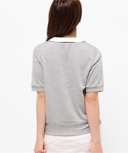 one after another NICE CLAUP（ワンアフターアナザーナイスクラップ）の「【ナイスクラップ】襟付プルオーバー（Tシャツ/カットソー・レディース・トップグレー/ネイビー/ストライプ・FREE）」の8枚目の写真