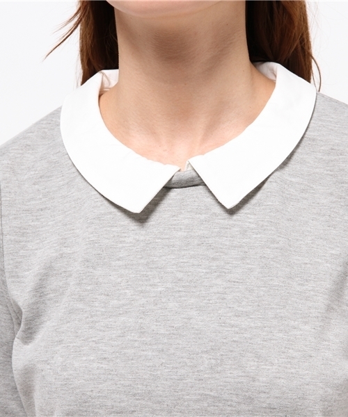 one after another NICE CLAUP（ワンアフターアナザーナイスクラップ）の「【ナイスクラップ】襟付プルオーバー（Tシャツ/カットソー・レディース・トップグレー/ネイビー/ストライプ・FREE）」の9枚目の写真