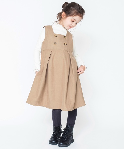 BRANSHES（ブランシェス）の「チェック柄 / 無地 ジャンパースカート（ワンピース・キッズ・キャメル/グレー・90/120/150/110/100/140/130）」の3枚目の写真