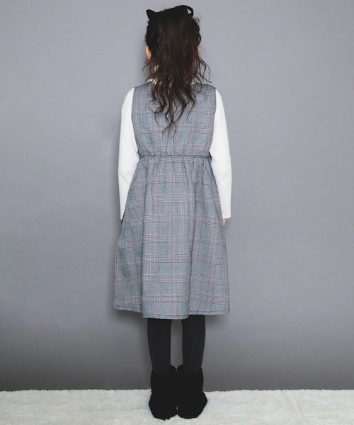 BRANSHES（ブランシェス）の「チェック柄 / 無地 ジャンパースカート（ワンピース・キッズ・キャメル/グレー・90/120/150/110/100/140/130）」の9枚目の写真