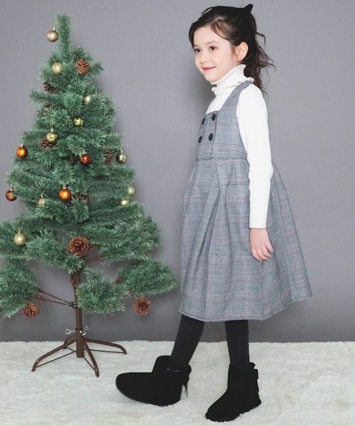 BRANSHES（ブランシェス）の「チェック柄 / 無地 ジャンパースカート（ワンピース・キッズ・キャメル/グレー・90/120/150/110/100/140/130）」の7枚目の写真