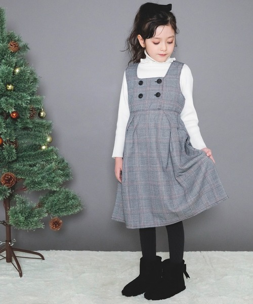 BRANSHES（ブランシェス）の「チェック柄 / 無地 ジャンパースカート（ワンピース・キッズ・キャメル/グレー・90/120/150/110/100/140/130）」の6枚目の写真