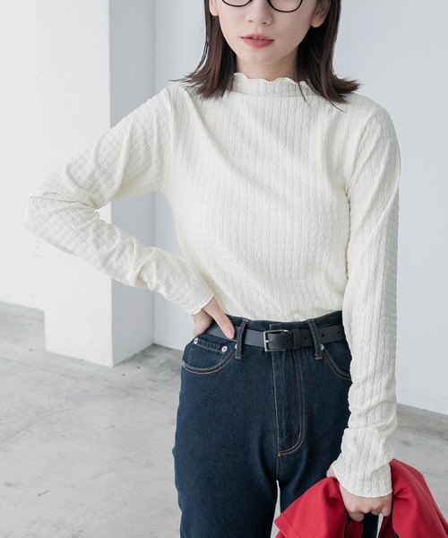 BONLECILL(ボンルシール)の「ぽこぽこふくれジャガード ハイネック メローインナープルオーバー(Tシャツ/カットソー・レディース・アイボリー/ブラック・FREE)」の5枚目の写真