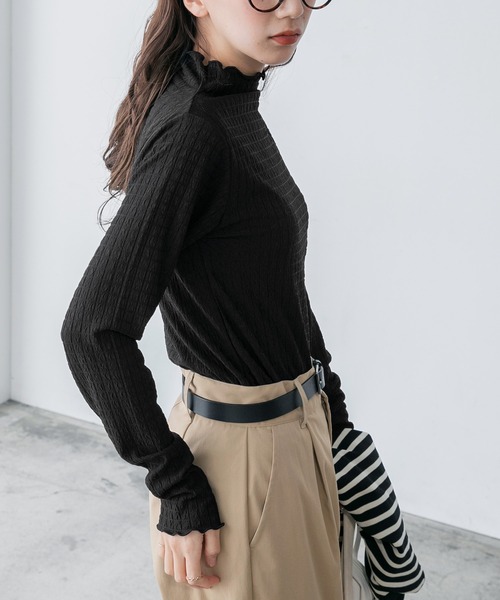 BONLECILL(ボンルシール)の「ぽこぽこふくれジャガード ハイネック メローインナープルオーバー(Tシャツ/カットソー・レディース・アイボリー/ブラック・FREE)」の19枚目の写真
