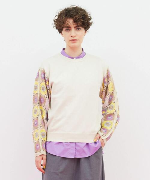 17600円 FRAPBOIS クロッシェ スリーブ プルオーバーニット FRAPBOIS（フラボア）の「クロッシェスリーブ プルオーバーニット