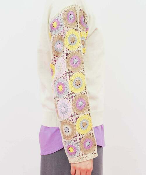 FRAPBOIS（フラボア）の「クロッシェスリーブ プルオーバーニット（ニット/セーター・レディース・ブラック/オフホワイト・1）」の7枚目の写真