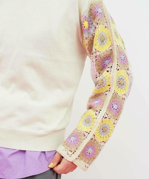 FRAPBOIS（フラボア）の「クロッシェスリーブ プルオーバーニット