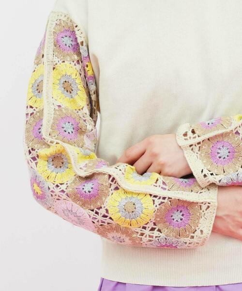 FRAPBOIS（フラボア）の「クロッシェスリーブ プルオーバーニット（ニット/セーター・レディース・ブラック/オフホワイト・1）」の9枚目の写真