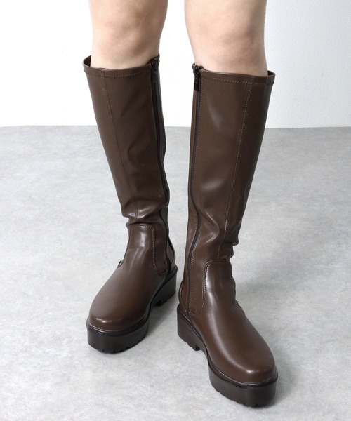 LOVEHUNTER(ラブハンター)の「軽量厚底 ストレッチトラックソールロングブーツ(ブーツ・レディース・アイボリー/ダークブラウン/ホワイト/ブラック/ブラック系その他・S/M/L/LL/3L)」の9枚目の写真