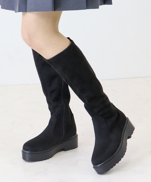 セール】軽量厚底 ストレッチトラックソールロングブーツ（ブーツ