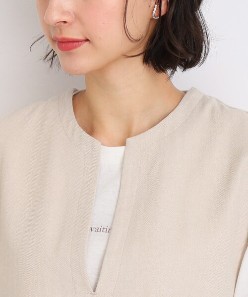 DRESKIP(ドレスキップ)の「◆麻混ヘリンボーンVネックベスト(ベスト・レディース・ブラック/オフホワイト/ライトグリーン・02/03)」の7枚目の写真