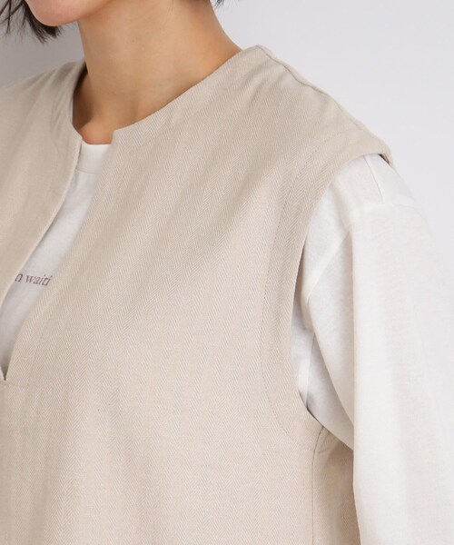 DRESKIP(ドレスキップ)の「◆麻混ヘリンボーンVネックベスト(ベスト・レディース・ブラック/オフホワイト/ライトグリーン・02/03)」の8枚目の写真