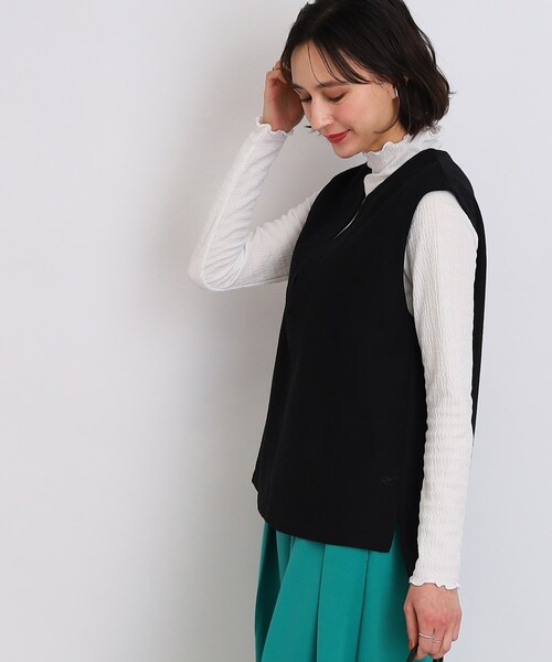 DRESKIP(ドレスキップ)の「◆麻混ヘリンボーンVネックベスト(ベスト・レディース・ブラック/オフホワイト/ライトグリーン・02/03)」の11枚目の写真