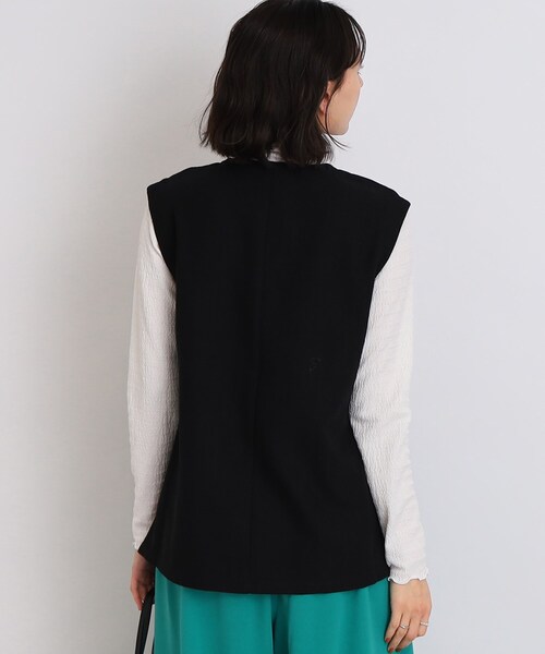 DRESKIP(ドレスキップ)の「◆麻混ヘリンボーンVネックベスト(ベスト・レディース・ブラック/オフホワイト/ライトグリーン・02/03)」の12枚目の写真