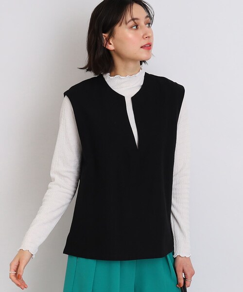 DRESKIP(ドレスキップ)の「◆麻混ヘリンボーンVネックベスト(ベスト・レディース・ブラック/オフホワイト/ライトグリーン・02/03)」の13枚目の写真