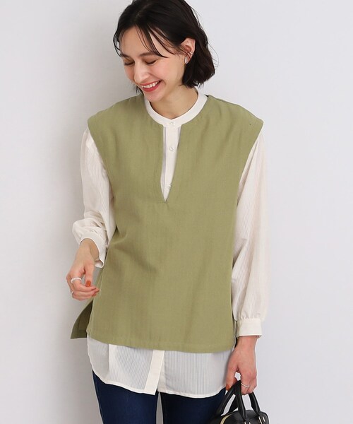 DRESKIP(ドレスキップ)の「◆麻混ヘリンボーンVネックベスト(ベスト・レディース・ブラック/オフホワイト/ライトグリーン・02/03)」の18枚目の写真