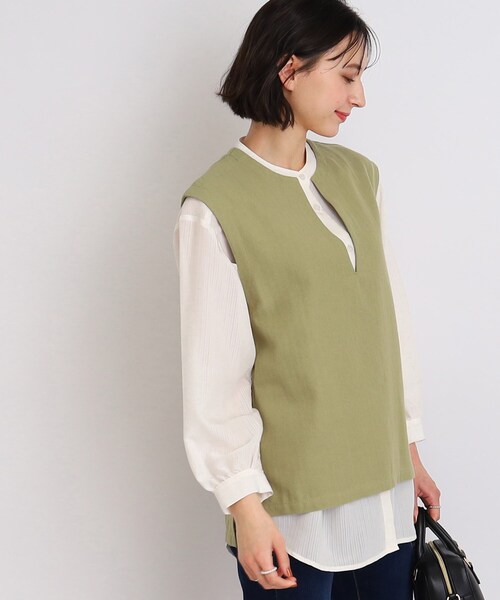 DRESKIP(ドレスキップ)の「◆麻混ヘリンボーンVネックベスト(ベスト・レディース・ブラック/オフホワイト/ライトグリーン・02/03)」の20枚目の写真