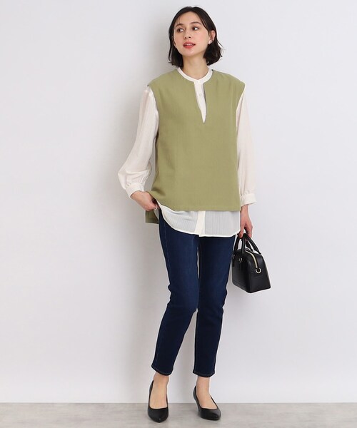DRESKIP(ドレスキップ)の「◆麻混ヘリンボーンVネックベスト(ベスト・レディース・ブラック/オフホワイト/ライトグリーン・02/03)」の21枚目の写真