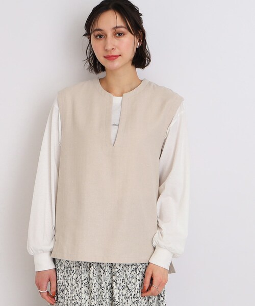 DRESKIP(ドレスキップ)の「◆麻混ヘリンボーンVネックベスト(ベスト・レディース・ブラック/オフホワイト/ライトグリーン・02/03)」の2枚目の写真