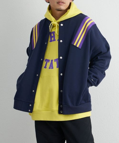 CIAOPANIC TYPY（チャオパニックティピー）の「【GEM SPORTSWEAR/ジェムスポーツウェア】ラインリブ切替スウェットスタジャン（スタジャン・メンズ・グレー/ブルー・ONE SIZE）」の15枚目の写真