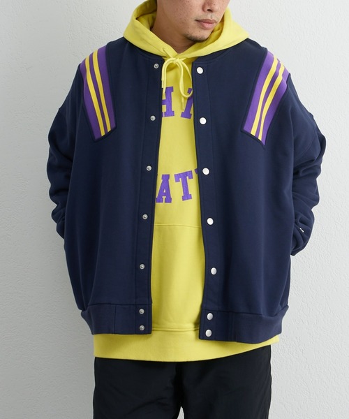 CIAOPANIC TYPY（チャオパニックティピー）の「【GEM SPORTSWEAR/ジェムスポーツウェア】ラインリブ切替スウェットスタジャン（スタジャン・メンズ・グレー/ブルー・ONE SIZE）」の19枚目の写真