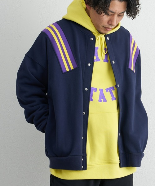 CIAOPANIC TYPY（チャオパニックティピー）の「【GEM SPORTSWEAR/ジェムスポーツウェア】ラインリブ切替スウェットスタジャン（スタジャン・メンズ・グレー/ブルー・ONE SIZE）」の14枚目の写真