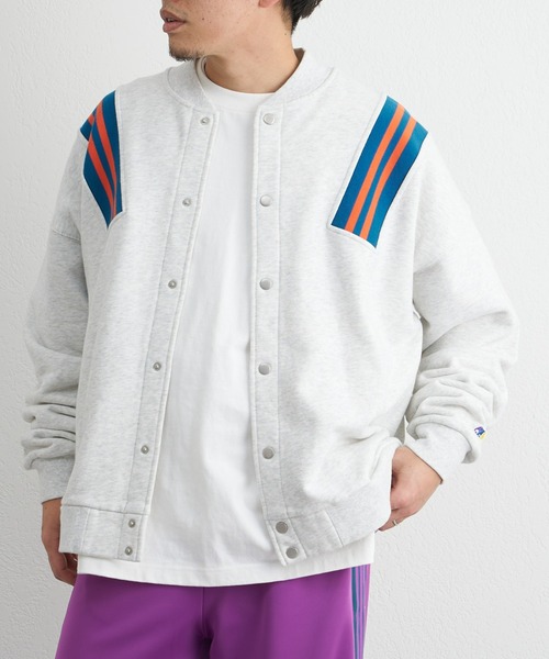 CIAOPANIC TYPY（チャオパニックティピー）の「【GEM SPORTSWEAR/ジェムスポーツウェア】ラインリブ切替スウェットスタジャン（スタジャン・メンズ・グレー/ブルー・ONE SIZE）」の4枚目の写真