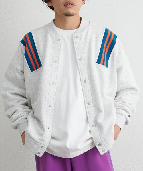 CIAOPANIC TYPY（チャオパニックティピー）の「【GEM SPORTSWEAR/ジェムスポーツウェア】ラインリブ切替スウェットスタジャン（スタジャン・メンズ・グレー/ブルー・ONE SIZE）」の8枚目の写真