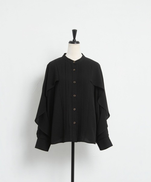 tocco closet（トッコ　クローゼット）の「ピンタックケープスリーブブラウス（シャツ/ブラウス・レディース・ブラック/オフホワイト・M）」の16枚目の写真