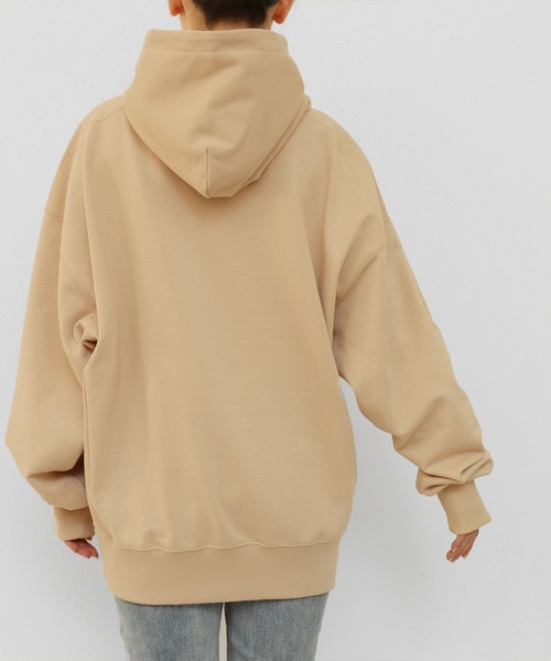 andme（アンドミー）の「裏毛カレッジエンブロイダリーロゴ長袖スウェットパーカー（パーカー・レディース・ホワイト/ブラック/ベージュ/グレー/オートミール・M/L）」の10枚目の写真