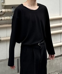 Chikashitsu + | ストリートファッション Chikashitsu + チカシツプラス U neck long sleeve オーバーサイズ ロンT 長袖Tシャツ UネックロンT(Tシャツ/カットソー)