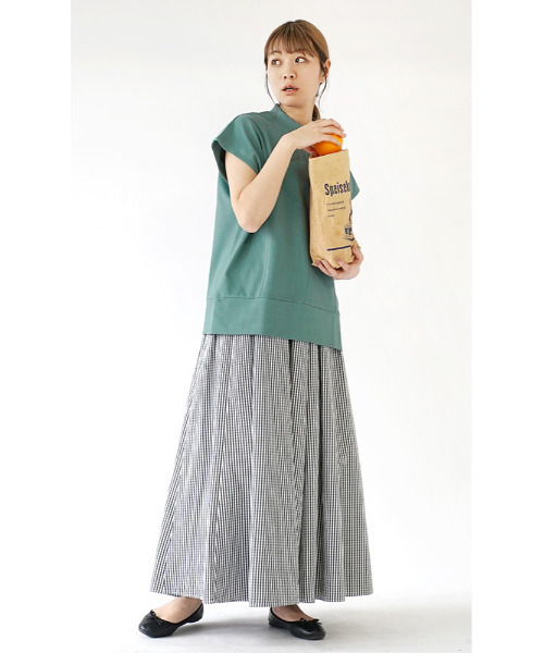 e-zakkamania stores（イーザッカマニアストアーズ）の「フレンチスリーブ スタンドカラープルオーバー（Tシャツ/カットソー・レディース・ブラック/エメラルド/グレイッシュベージュ・M）」の10枚目の写真