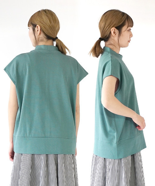 e-zakkamania stores（イーザッカマニアストアーズ）の「フレンチスリーブ スタンドカラープルオーバー（Tシャツ/カットソー・レディース・ブラック/エメラルド/グレイッシュベージュ・M）」の11枚目の写真