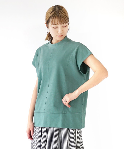 e-zakkamania stores（イーザッカマニアストアーズ）の「フレンチスリーブ スタンドカラープルオーバー（Tシャツ/カットソー・レディース・ブラック/エメラルド/グレイッシュベージュ・M）」の12枚目の写真