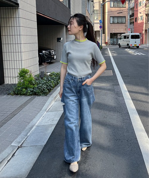 feepur(フェピュール)の「【ハンドウォッシャブル】バイカラー5分袖リブニット(ニット/セーター・レディース・ブラック/オフホワイト/グレー・MEDIUM)」の14枚目の写真