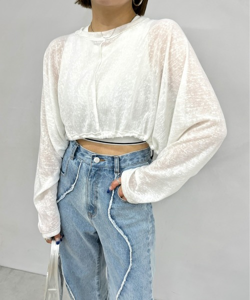 WHO'S WHO gallery（フーズフーギャラリー）の「ギャザーデザインニットソー（Tシャツ/カットソー・レディース・ホワイト/ブラック/ベージュ/ブルー/オレンジ・FREE）」の2枚目の写真