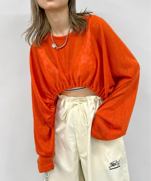 WHO'S WHO gallery（フーズフーギャラリー）の「ギャザーデザインニットソー（Tシャツ/カットソー・レディース・ホワイト/ブラック/ベージュ/ブルー/オレンジ・FREE）」の5枚目の写真